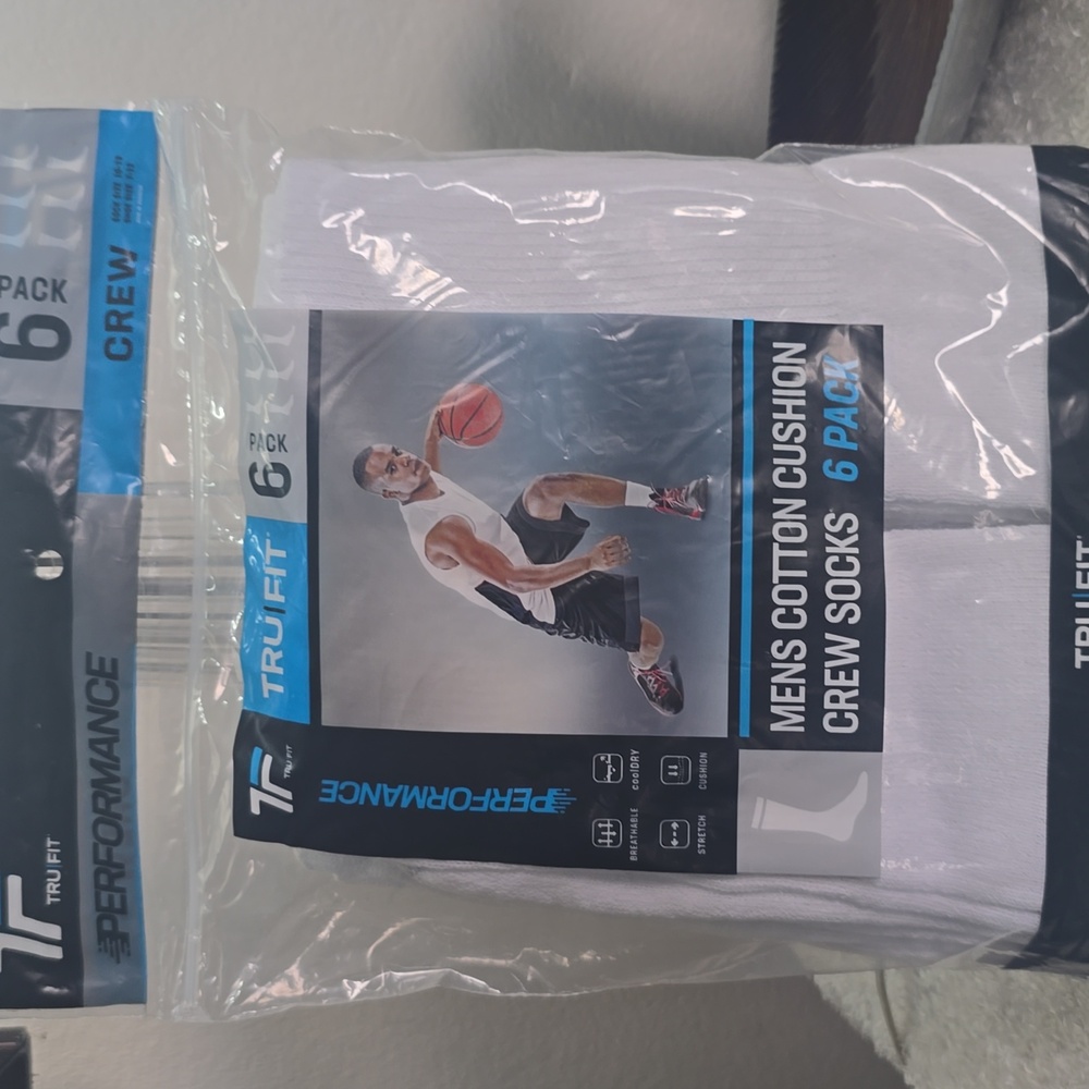 Trulfit Men's White Cotton Cushion Crew Socks - 6 Pack.